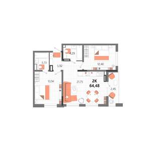 2-к квартира, строящийся дом, 64м2, 8/13 этаж