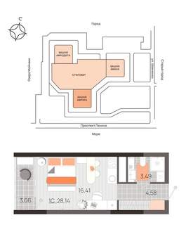 Студия квартира, вторичка, 28м2, 15/21 этаж