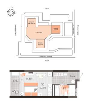 Студия квартира, вторичка, 27м2, 11/21 этаж