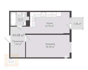 1-к квартира, вторичка, 44м2, 2/5 этаж