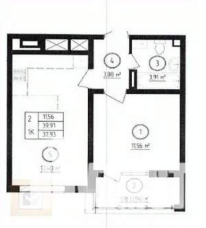 1-к квартира, вторичка, 40м2, 7/13 этаж