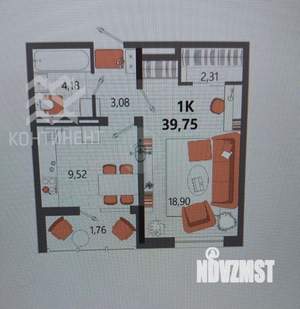 1-к квартира, сданный дом, 40м2, 4/13 этаж