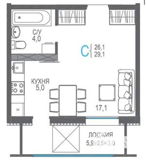 1-к квартира, вторичка, 32м2, 7/9 этаж