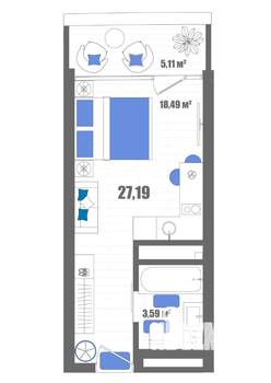 Студия квартира, строящийся дом, 27м2, 14/22 этаж