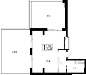 1-к квартира, строящийся дом, 111м2, 12/12 этаж