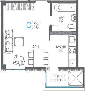Студия квартира, строящийся дом, 33м2, 7/9 этаж