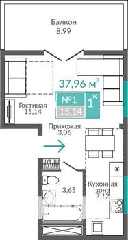 Студия квартира, строящийся дом, 38м2, 2/9 этаж