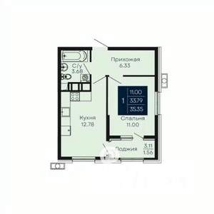 1-к квартира, вторичка, 35м2, 1/14 этаж