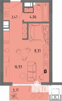 Студия квартира, вторичка, 34м2, 3/16 этаж