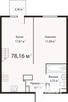 1-к квартира, строящийся дом, 78м2, 5/6 этаж