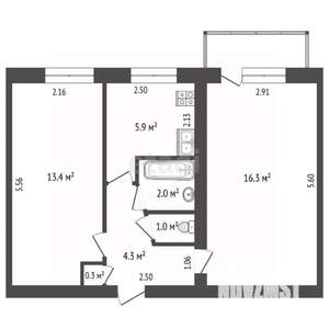 2-к квартира, вторичка, 43м2, 5/5 этаж