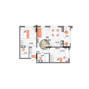 2-к квартира, вторичка, 71м2, 5/13 этаж