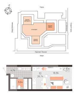 Студия квартира, вторичка, 27м2, 12/21 этаж