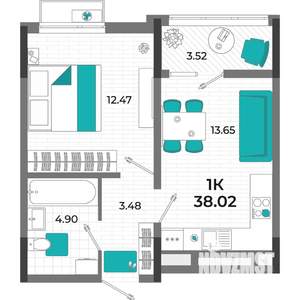1-к квартира, вторичка, 39м2, 8/13 этаж