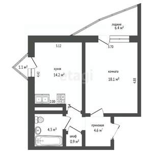 1-к квартира, вторичка, 46м2, 9/9 этаж
