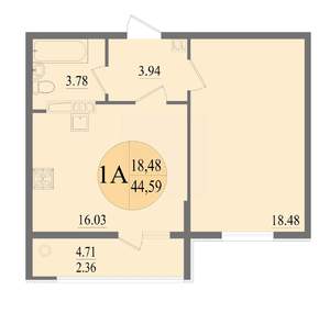 1-к квартира, вторичка, 45м2, 3/8 этаж