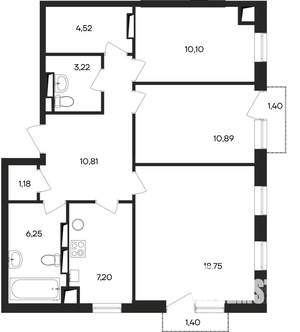 3-к квартира, строящийся дом, 76м2, 4/4 этаж