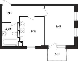 1-к квартира, строящийся дом, 40м2, 4/4 этаж