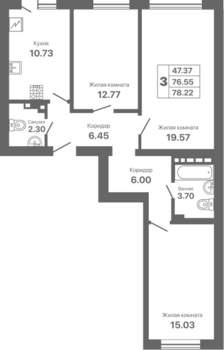 3-к квартира, вторичка, 78м2, 8/8 этаж