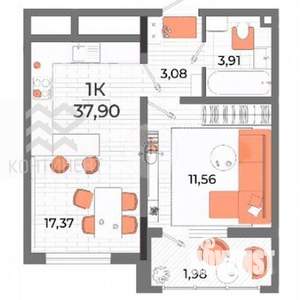 1-к квартира, вторичка, 38м2, 5/10 этаж