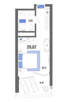 Студия квартира, строящийся дом, 27м2, 13/22 этаж