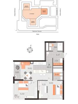 2-к квартира, вторичка, 67м2, 12/21 этаж