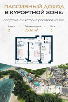 1-к квартира, строящийся дом, 47м2, 3/8 этаж