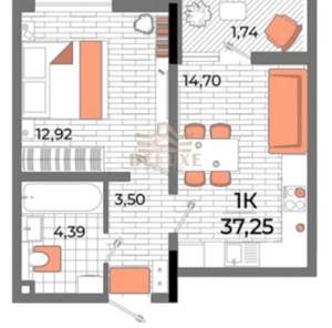 1-к квартира, вторичка, 37м2, 2/6 этаж