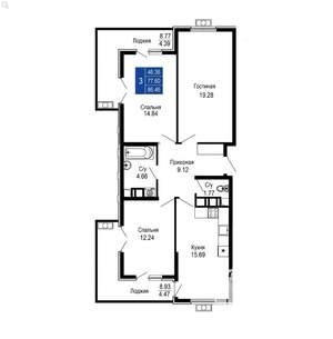 3-к квартира, вторичка, 86м2, 7/14 этаж