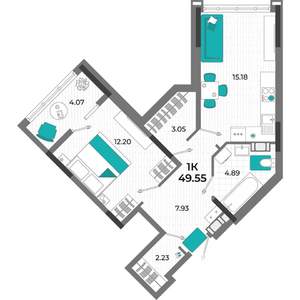 1-к квартира, вторичка, 50м2, 6/13 этаж