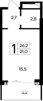 1-к квартира, вторичка, 26м2, 2/12 этаж