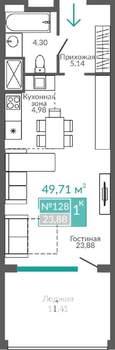 1-к квартира, строящийся дом, 50м2, 8/9 этаж