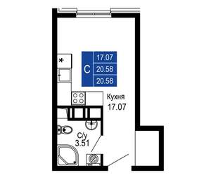 Студия квартира, строящийся дом, 21м2, 1/14 этаж