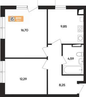 2-к квартира, вторичка, 52м2, 1/4 этаж