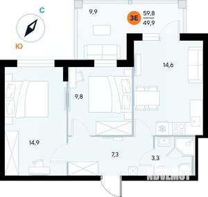 2-к квартира, строящийся дом, 60м2, 5/7 этаж