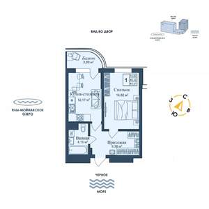 1-к квартира, вторичка, 44м2, 2/12 этаж