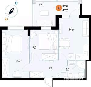 2-к квартира, строящийся дом, 60м2, 4/7 этаж
