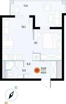 1-к квартира, вторичка, 45м2, 5/6 этаж