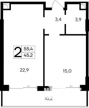 2-к квартира, строящийся дом, 55м2, 8/12 этаж