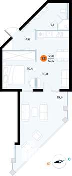 1-к квартира, строящийся дом, 57м2, 7/7 этаж