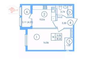 1-к квартира, вторичка, 38м2, 4/13 этаж