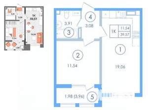1-к квартира, вторичка, 42м2, 3/8 этаж