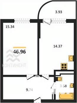 1-к квартира, вторичка, 47м2, 8/12 этаж
