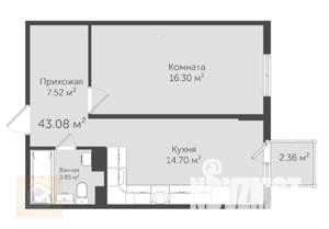 1-к квартира, вторичка, 43м2, 5/6 этаж