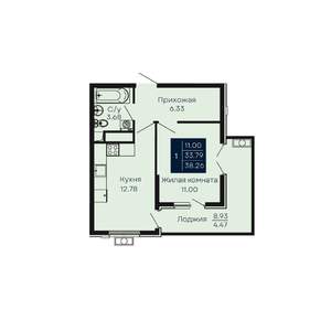1-к квартира, строящийся дом, 38м2, 3/14 этаж