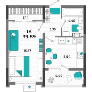 1-к квартира, вторичка, 42м2, 6/13 этаж