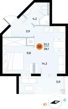 1-к квартира, вторичка, 38м2, 6/6 этаж