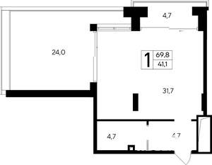 1-к квартира, строящийся дом, 70м2, 11/12 этаж