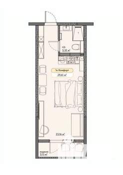 Студия квартира, вторичка, 30м2, 2/2 этаж