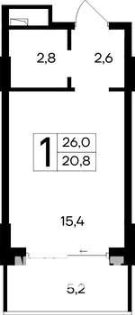 1-к квартира, строящийся дом, 26м2, 3/12 этаж